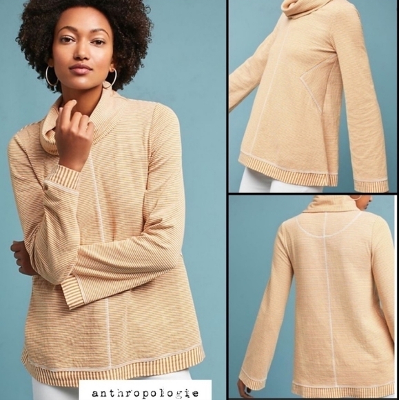 Anthropologie Maeve Marigold White Flared Sleeve Cowl Neck Tunic Top Size XS - Picture 1 of 13